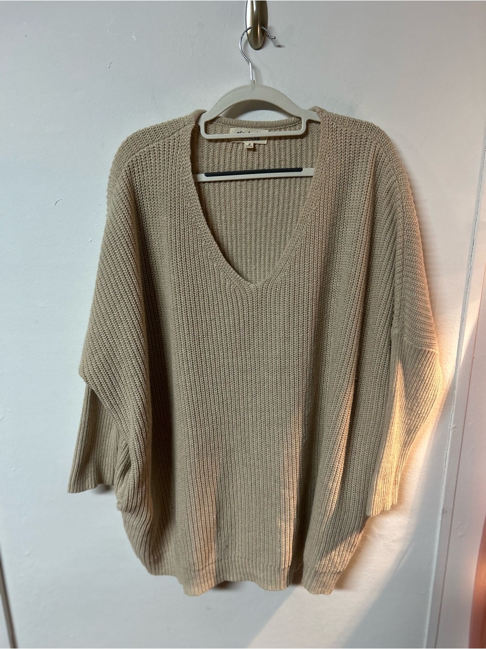Listicle Beige Oversized V-Neck Dolman Sweater Boho
